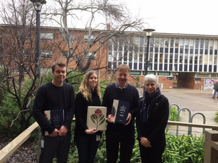 Oz lexicography's larrikin rat-pack: Mark Gwynn, Amanda Laugesen, Bruce Moore, Julia Robinson.